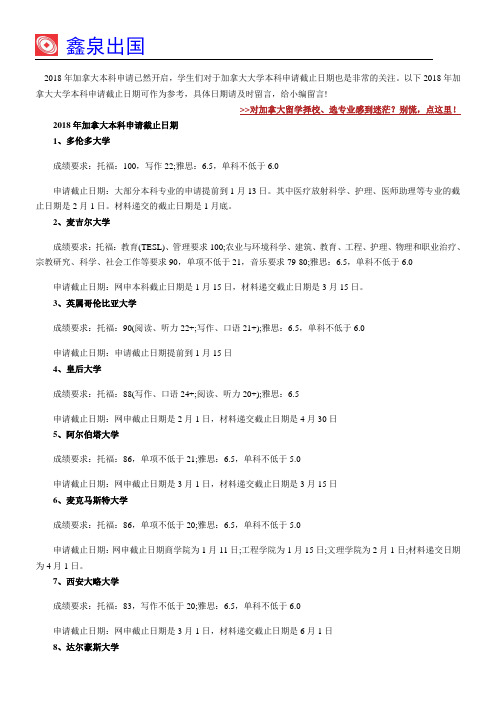 【必看】2018年加拿大大学本科申请截止日期,全在这儿了!