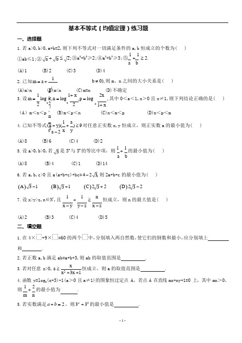 基本不等式均值定理练习题(可编辑修改word版)
