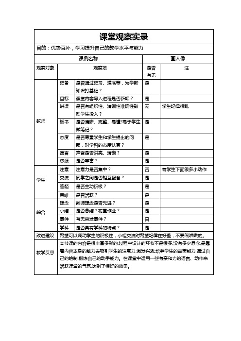 小学美术课堂观察实录