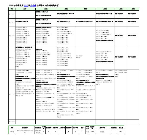 2019年春季学期2017级自动化专业课表此表仅供参考