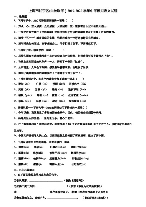 上海市长宁区(六校联考)2019-2020学年中考模拟语文试题含解析