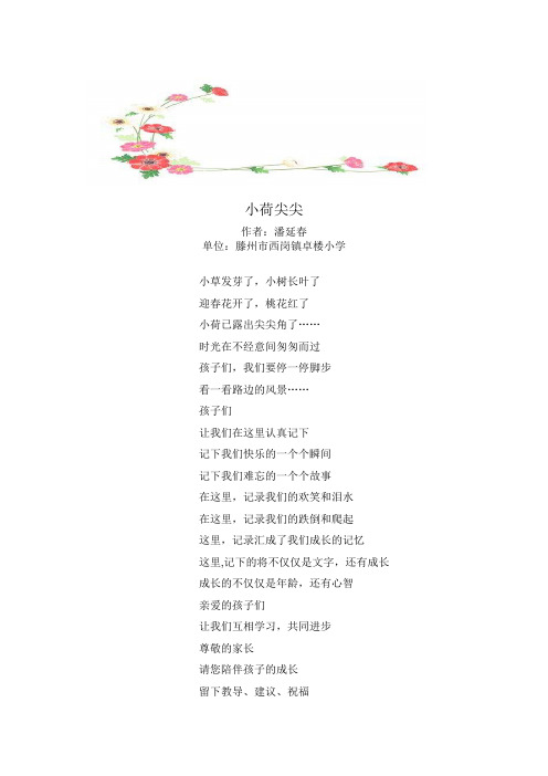 最新优秀教师获奖笔耕文章-----小荷尖尖
