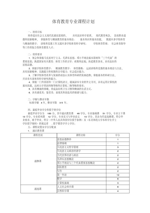 体育教育专业课程计划