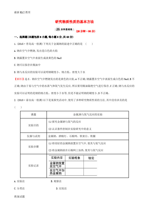 【配套K12】学高中化学 1.2.1 研究物质性质的基本方法课时提升作业 鲁科版必修1
