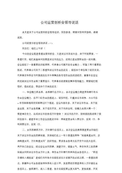 公司经营分析会领导讲话.doc