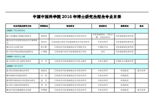 中国中医科学院XX6年博士研究生招生专业目录