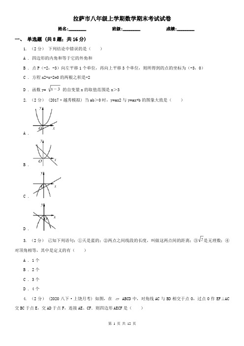 拉萨市八年级上学期数学期末考试试卷