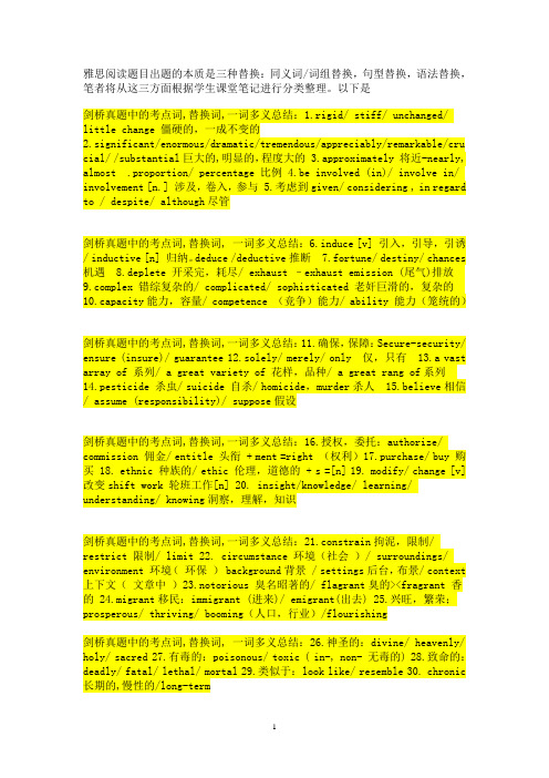 雅思阅读捷径-剑桥真题中同义替换词和考点