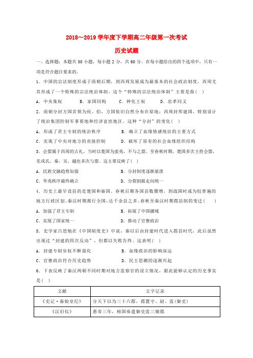 2018_2019学年高二历史下学期第一次月考试题(1)