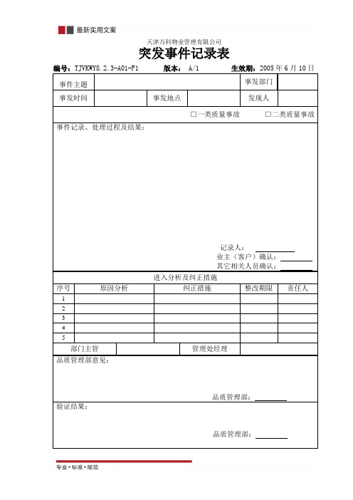 突发事件记录表(实用范本)