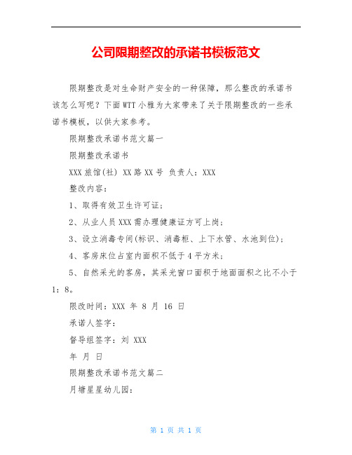 公司限期整改的承诺书模板范文