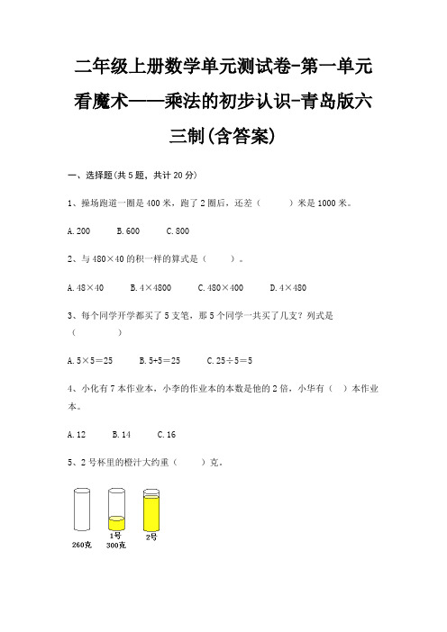 青岛版六三制二年级上册数学单元测试卷第一单元 看魔术——乘法的初步认识(含答案)