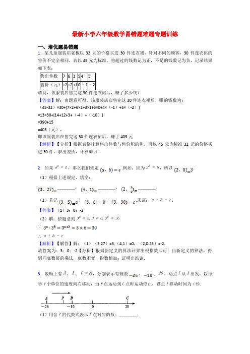 最新小学六年级数学易错题难题专题训练