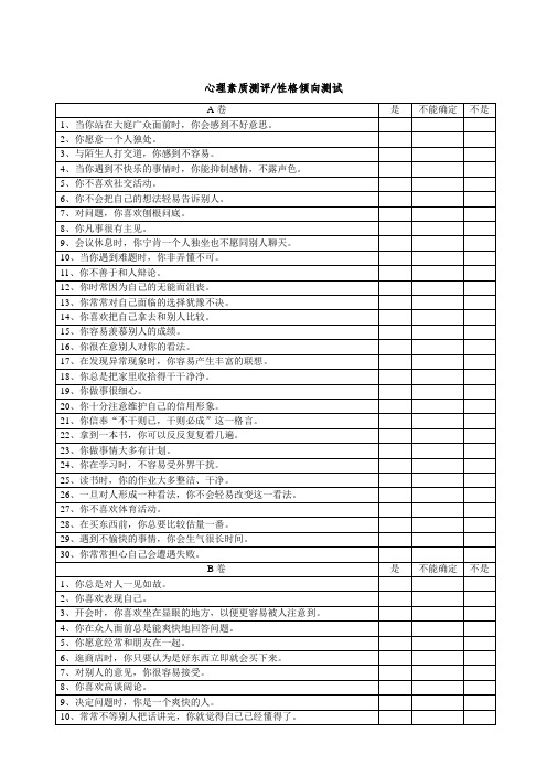 员工素质测评问卷合编