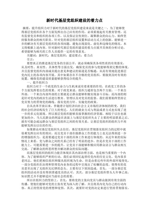 新时代基层党组织建设的着力点