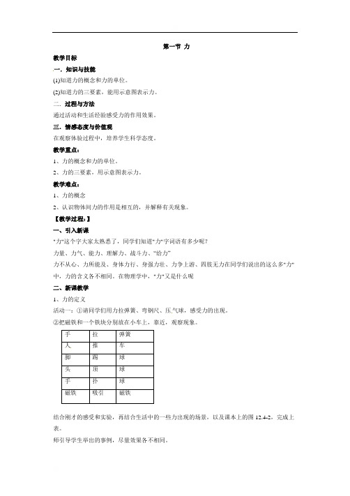 吉林省长春市综合实验中学人教版八年级物理下册复习教案：71力
