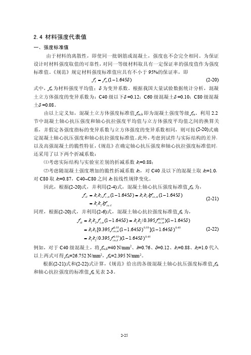 混凝土设计 材料强度设计值