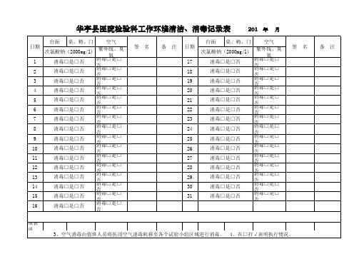 检验科工作环境清洁、消毒记录表 (1)