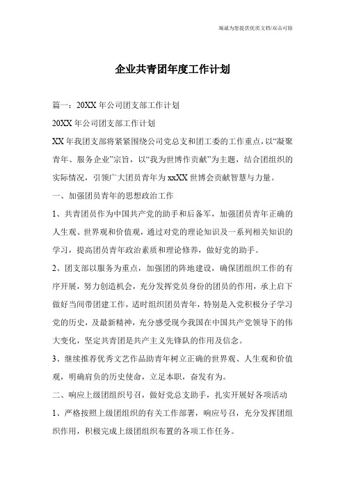 企业共青团年度工作计划
