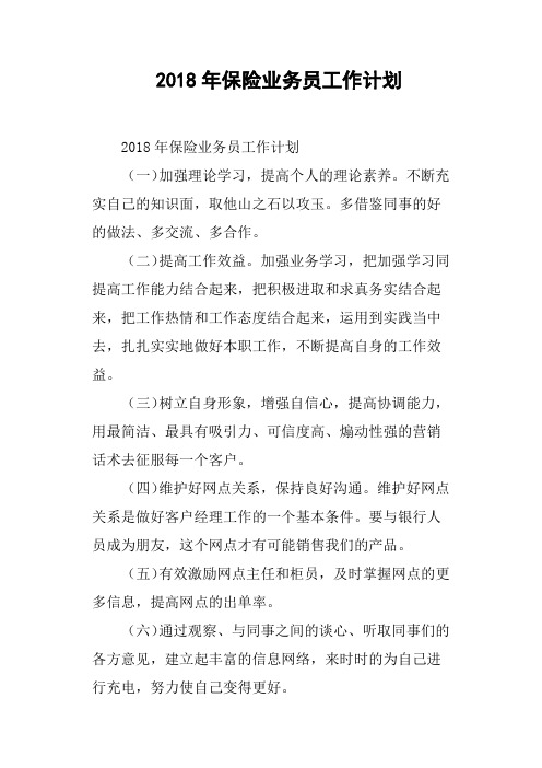 2018年保险业务员工作计划(篇二)