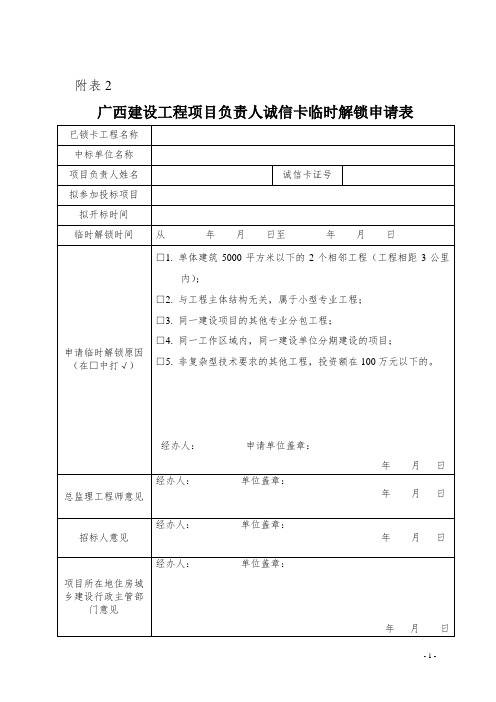 广西建筑市场诚信卡解锁申请表