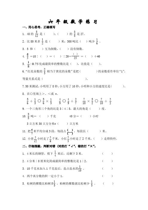 六年级数学练习1