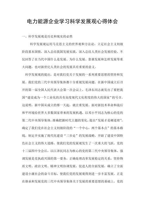 电力能源企业学习科学发展观心得体会