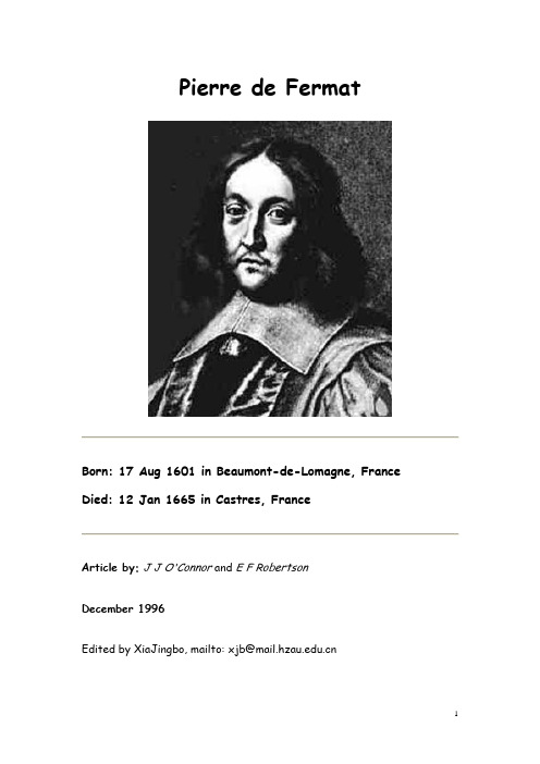 费马的个人传记Pierre de Fermat
