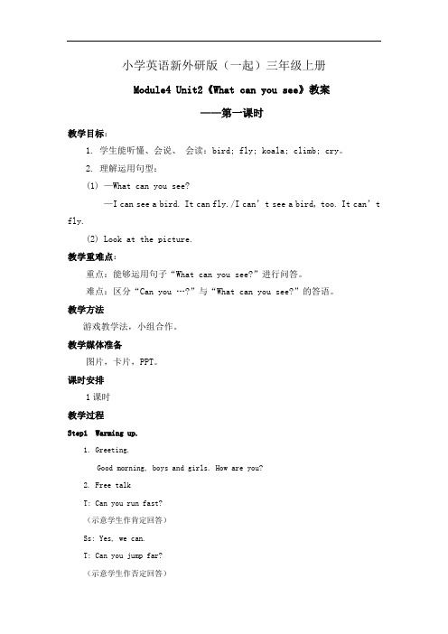 小学英语新外研版(一起)三年级上册新标准  Module4 Unit2 What  can you see教案——第