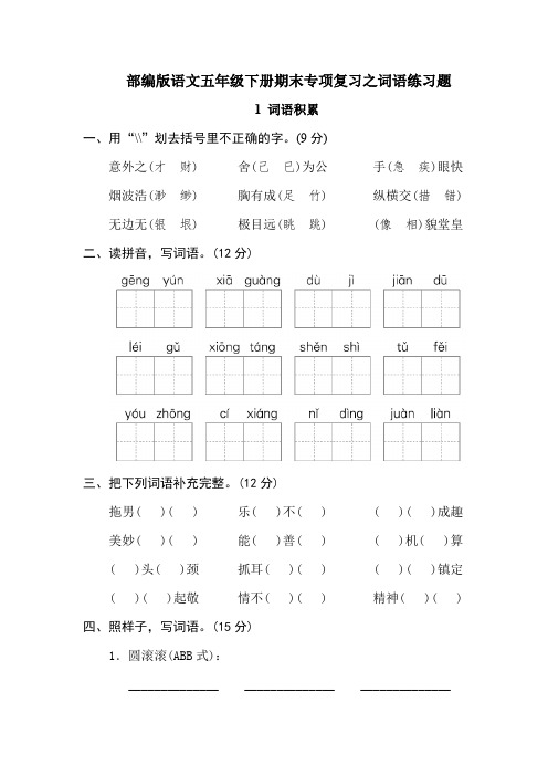 2020最新部编版语文五年级下册期末复习词语专项练习题(附答案)