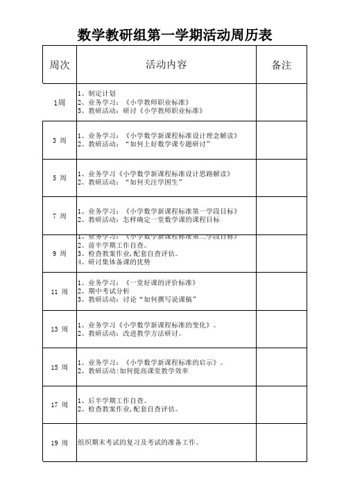 数学教研组计划、周历、活动记录表