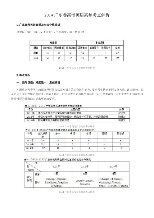 2014广东卷高考英语高频考点解析