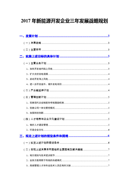 2017年新能源开发企业三年发展战略规划