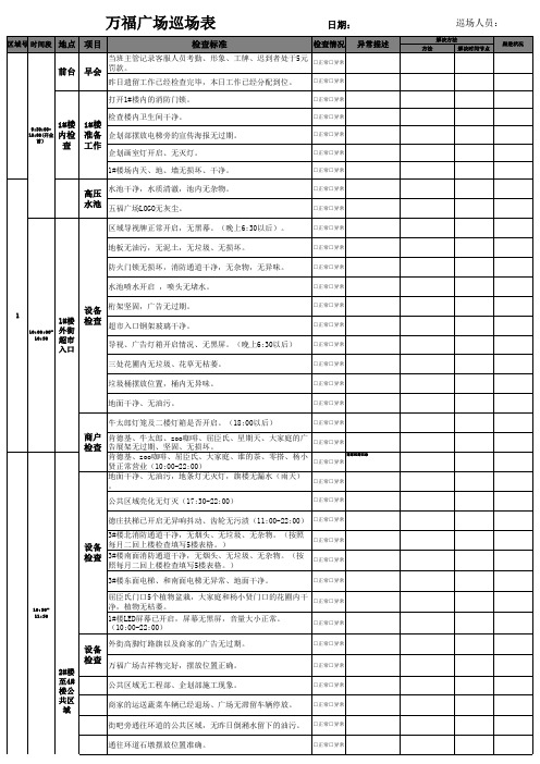 客服巡场路线对应表格