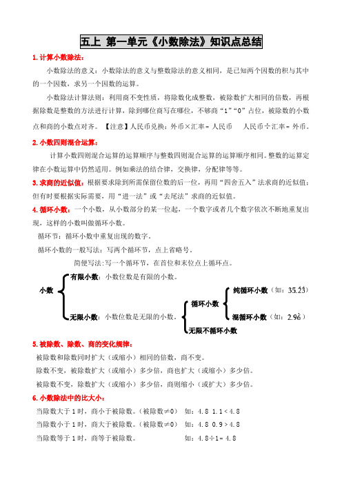 新北师大版五年级上册数学第一单元《小数除法》知识点总结(全)