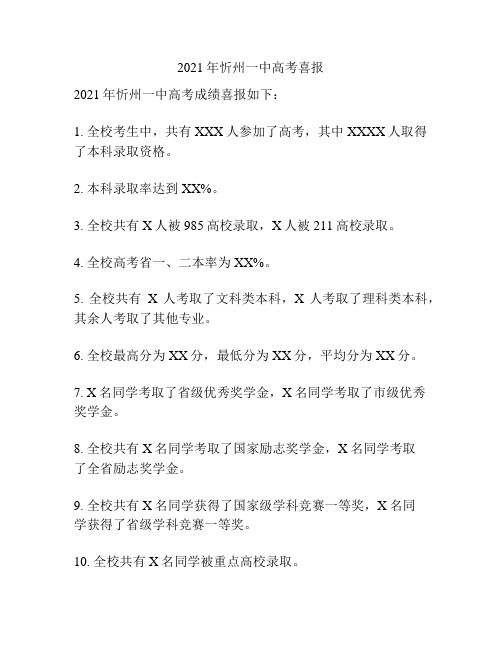 2021年忻州一中高考喜报