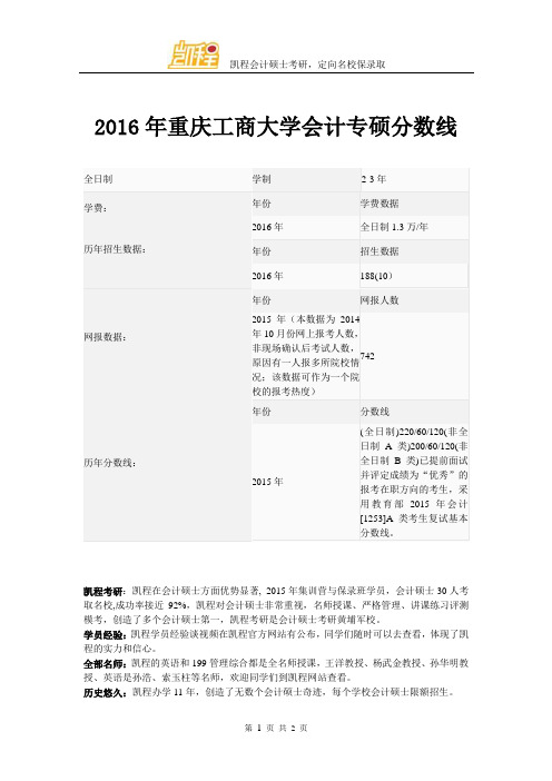 2016年重庆工商大学会计专硕分数线