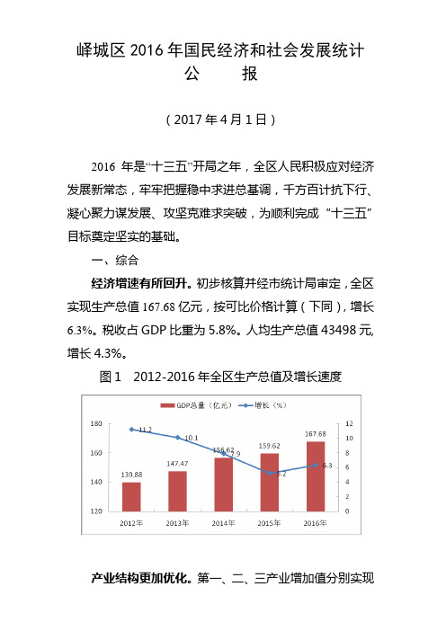 峄城区2016年国民经济和社会发展统计