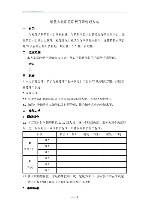 公司销售人员职位职级晋升降级管理办法