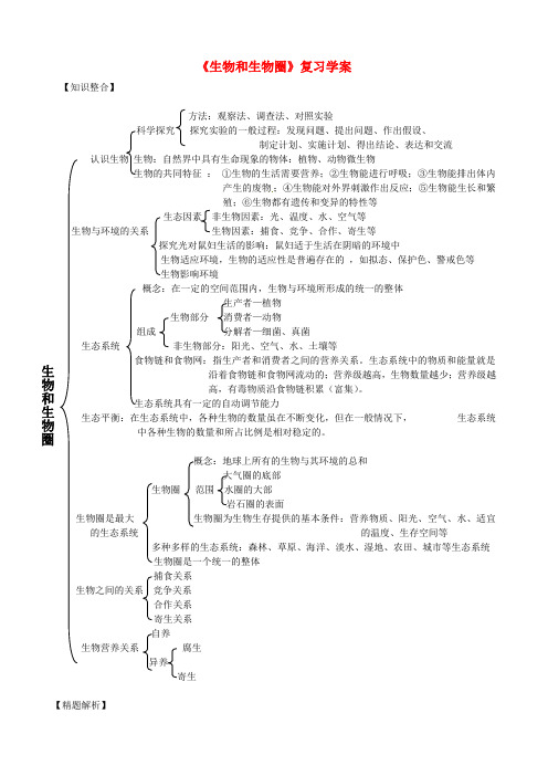 七年级生物上册《生物和生物圈》复习学案 新人教版