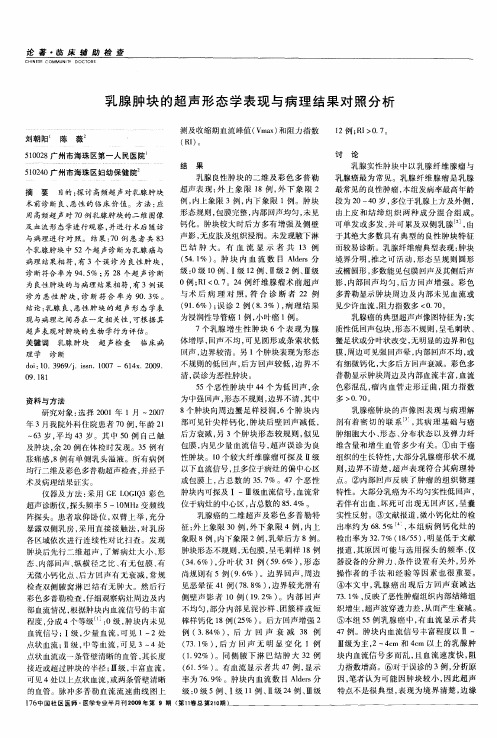 乳腺肿块的超声形态学表现与病理结果对照分析