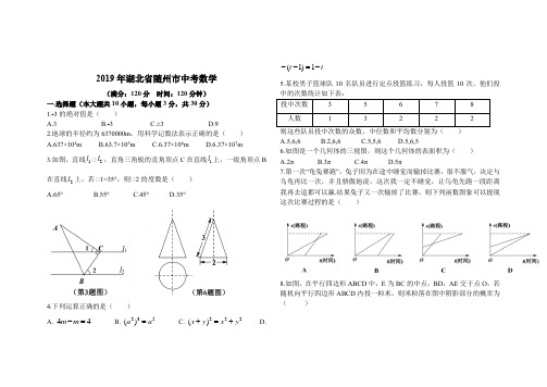 2019年初中毕业生学业(升学)考试数学