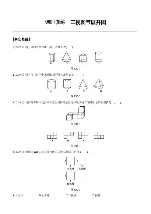 2020年中考数学复习专项训练：三视图与展开图(含答案)