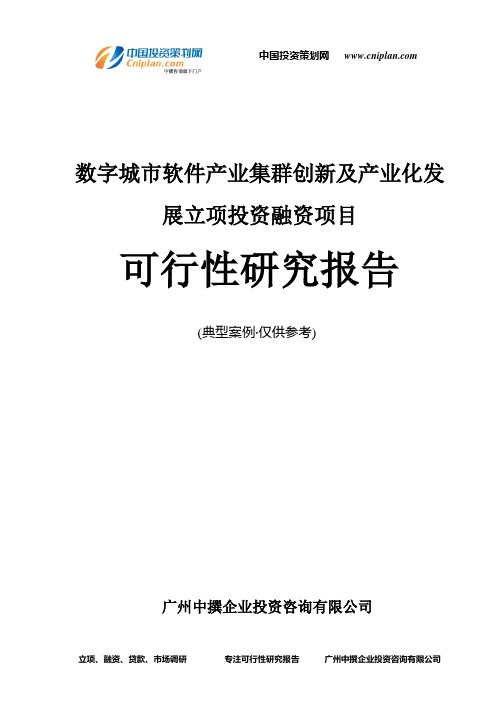 数字城市软件产业集群创新及产业化发展融资投资立项项目可行性研究报告(中撰咨询)