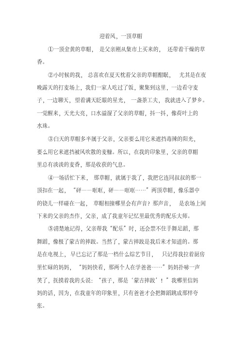 《迎着风,一顶草帽》阅读练习及答案