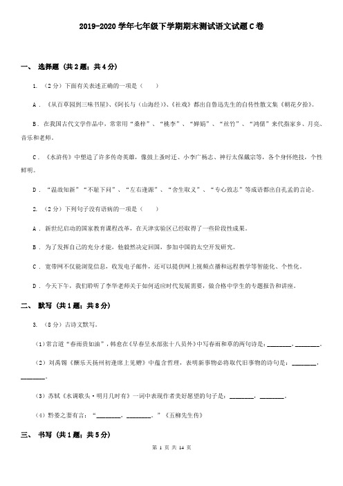 2019-2020学年七年级下学期期末测试语文试题C卷