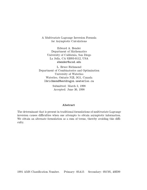 A multivariate Lagrange inversion formula for asymptotic calculations