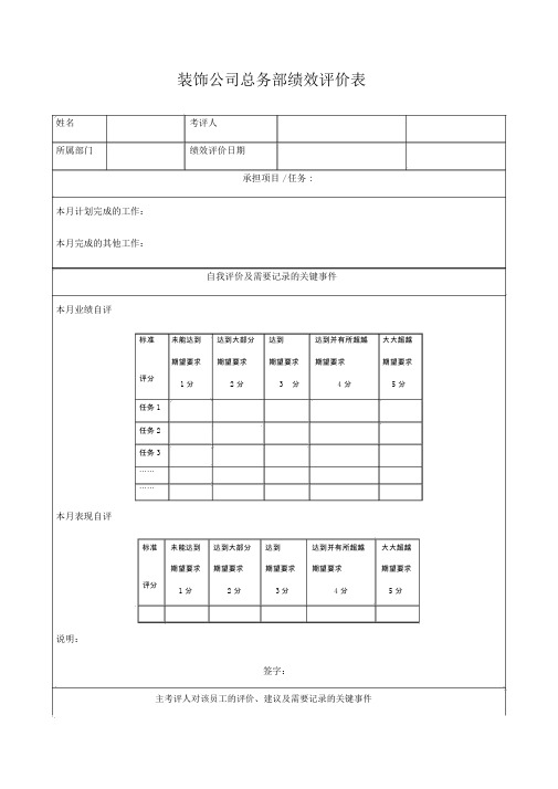 装饰公司总务部绩效评价表