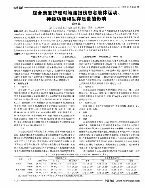 综合康复护理对颅脑损伤患者肢体运动、神经功能和生存质量的影响