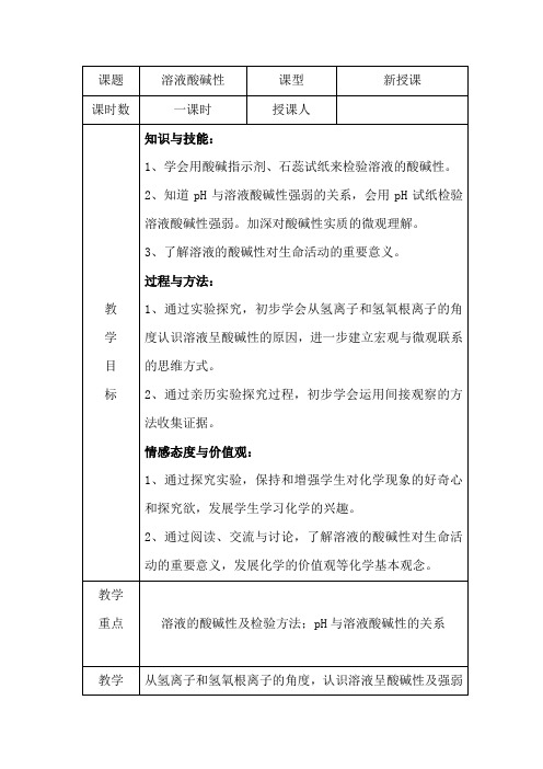 初中化学_溶液酸碱性教学设计学情分析教材分析课后反思